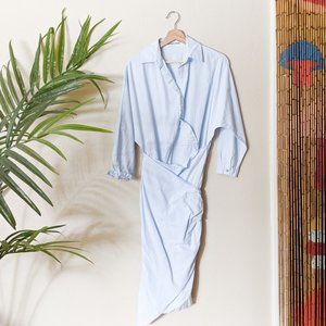 Monday Muse Light Blue Cotton Wrap Shirtdress Size Small